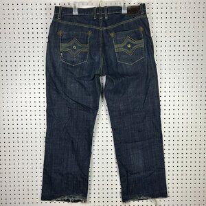 Akademiks Grunge Y2K Baggy Jeans 40x31 Gold Blue Streetwear Skate Wide Leg Denim